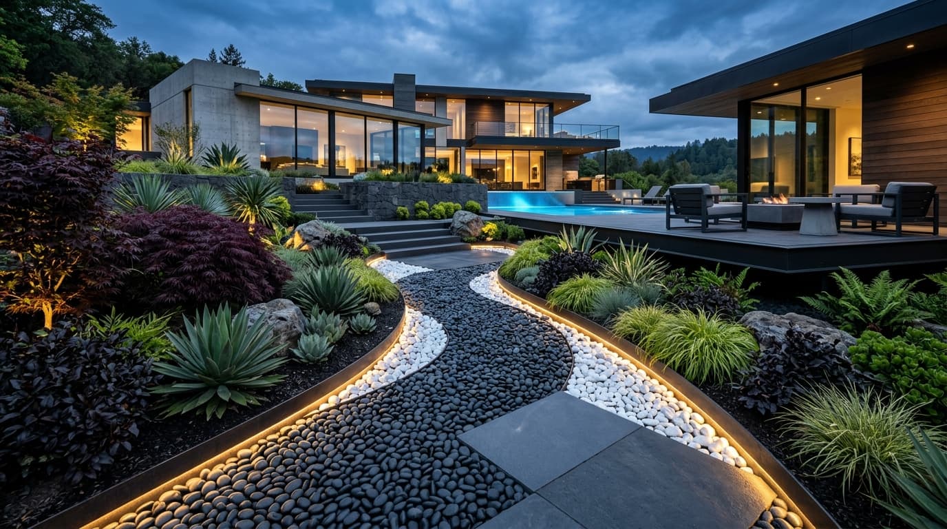 Curved Illuminated Villa Pathway