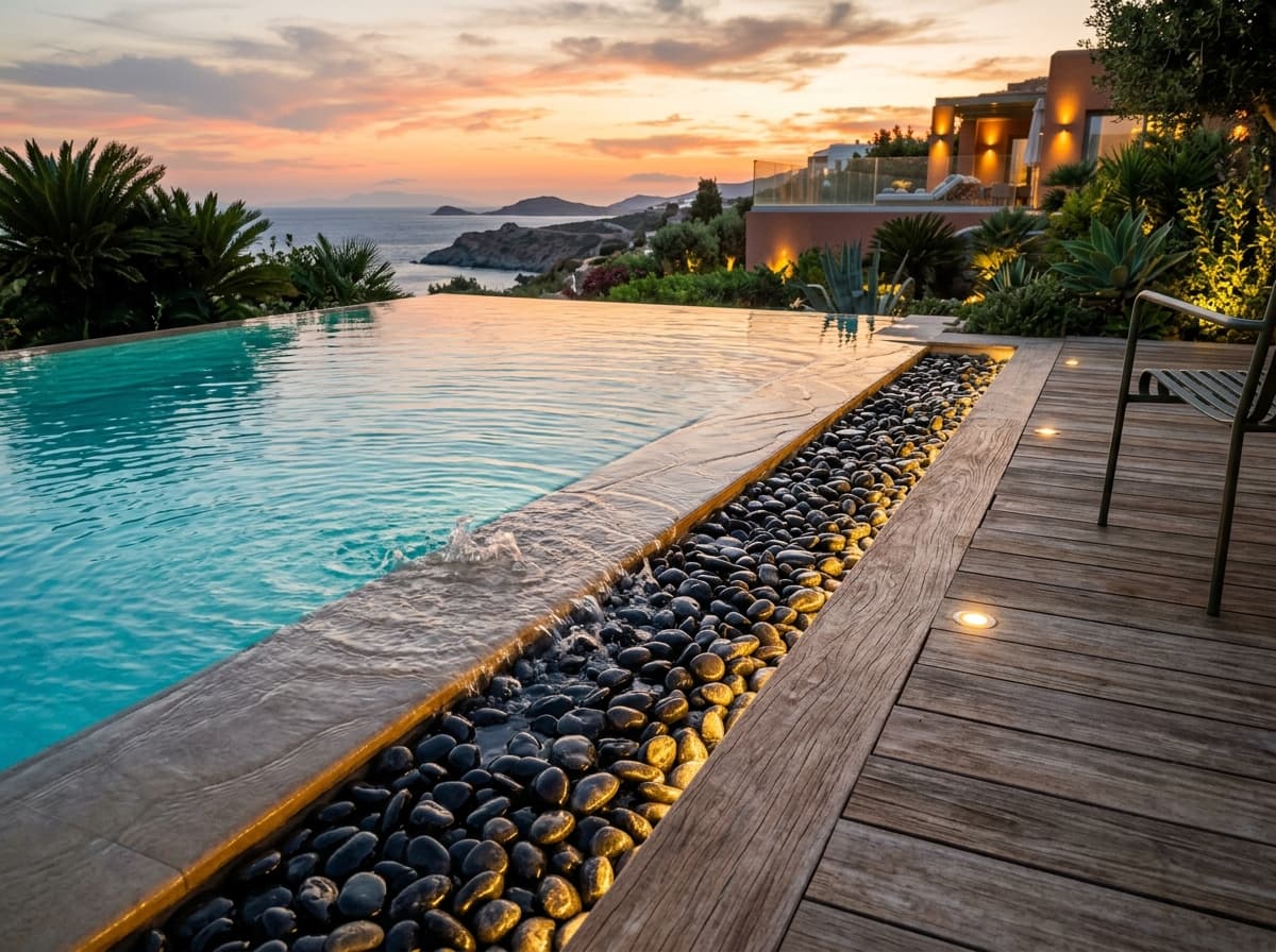 Resort Infinity Pool Pebble Coping